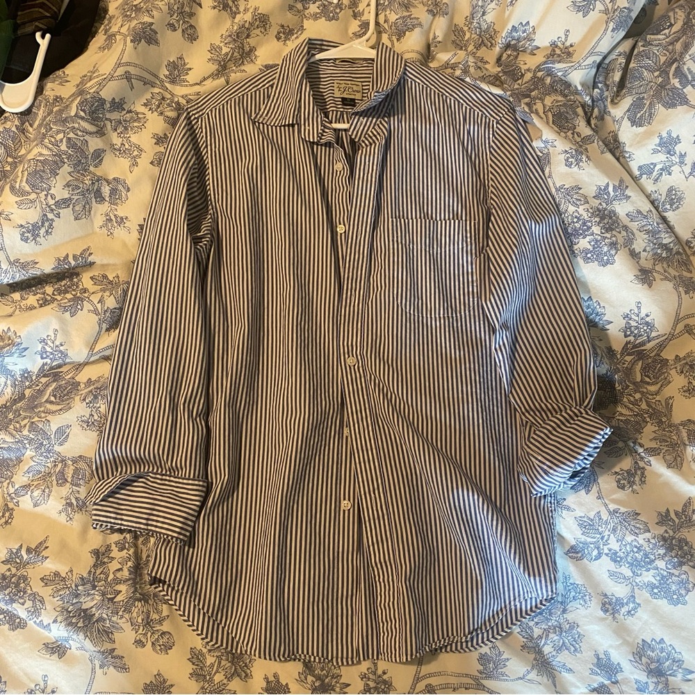 JCrew Blue Striped Button Up Blouse